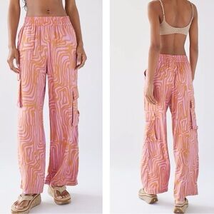 Urban Outfitters Pink & Orange Swirl Wide-Leg Cargo Pants